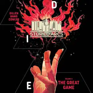 The cover art for DIE Volume 3 by Kieron Gillen and Stephanie Hans with the Storied Arcs podcast logo